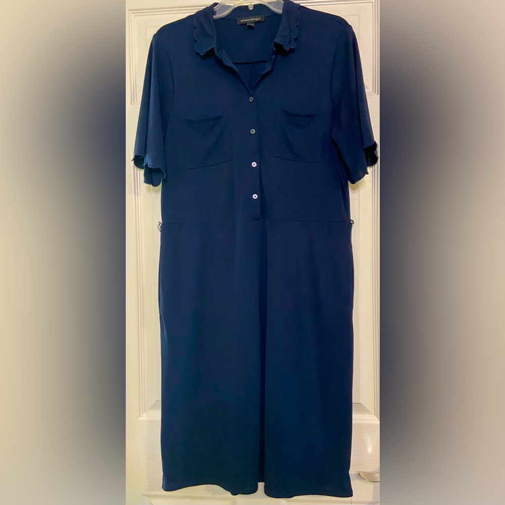 Banana Republic Womens Navy Scalloped Short Sleeve Collared Shirt Dress Size M